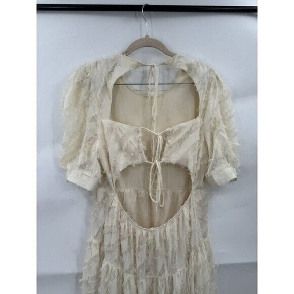 NWOT En Saison Dress Women Large Ivory Texture Stripe Bohemian Midi Cottage - Picture 11 of 12
